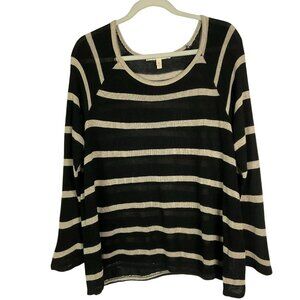Soft Joie Black Sweater with Tan Stripes, size Medium, 3/4 sleeves, 100% Rayon
